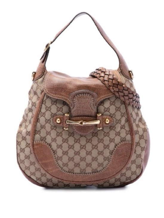 Gucci Handbags - Gucci Beige and Brown Monogram Hobo with Braided Strap